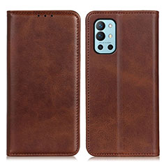 Leather Case Stands Flip Cover Holder A02D for OnePlus 9R 5G Brown