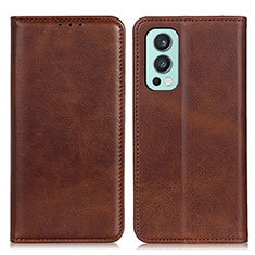 Leather Case Stands Flip Cover Holder A02D for OnePlus Nord 2 5G Brown