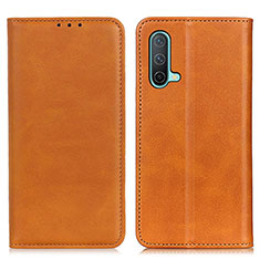 Leather Case Stands Flip Cover Holder A02D for OnePlus Nord CE 5G Light Brown