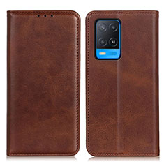 Leather Case Stands Flip Cover Holder A02D for Oppo A54 4G Brown