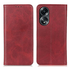 Leather Case Stands Flip Cover Holder A02D for Oppo A58 4G Red