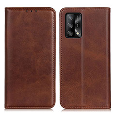 Leather Case Stands Flip Cover Holder A02D for Oppo A74 4G Brown