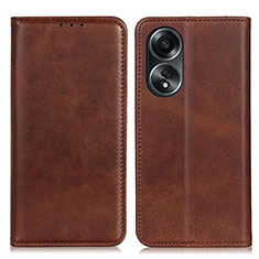 Leather Case Stands Flip Cover Holder A02D for Oppo A78 4G Brown