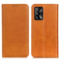 Leather Case Stands Flip Cover Holder A02D for Oppo F19s Light Brown