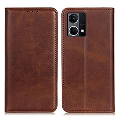 Leather Case Stands Flip Cover Holder A02D for Oppo F21 Pro 4G Brown