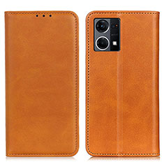 Leather Case Stands Flip Cover Holder A02D for Oppo F21 Pro 4G Light Brown