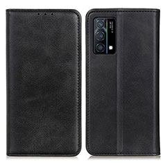 Leather Case Stands Flip Cover Holder A02D for Oppo K9 5G Black