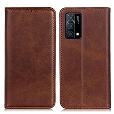 Leather Case Stands Flip Cover Holder A02D for Oppo K9 5G Brown