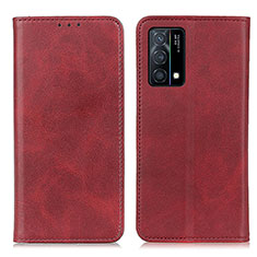 Leather Case Stands Flip Cover Holder A02D for Oppo K9 5G Red