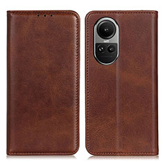 Leather Case Stands Flip Cover Holder A02D for Oppo Reno10 5G Brown