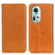 Leather Case Stands Flip Cover Holder A02D for Oppo Reno11 5G Light Brown