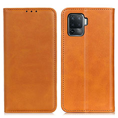 Leather Case Stands Flip Cover Holder A02D for Oppo Reno5 Lite Light Brown