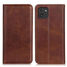 Leather Case Stands Flip Cover Holder A02D for Samsung Galaxy A03 Brown