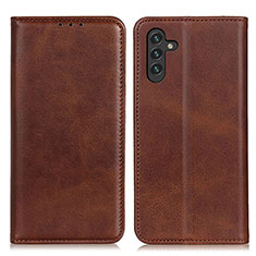 Leather Case Stands Flip Cover Holder A02D for Samsung Galaxy A13 5G Brown