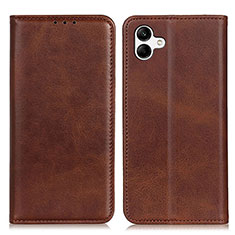 Leather Case Stands Flip Cover Holder A02D for Samsung Galaxy F04 Brown