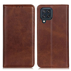 Leather Case Stands Flip Cover Holder A02D for Samsung Galaxy M32 4G Brown