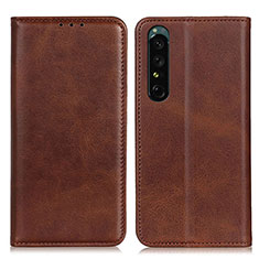 Leather Case Stands Flip Cover Holder A02D for Sony Xperia 1 IV Brown