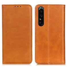 Leather Case Stands Flip Cover Holder A02D for Sony Xperia 1 IV Light Brown