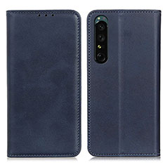 Leather Case Stands Flip Cover Holder A02D for Sony Xperia 1 IV SO-51C Blue