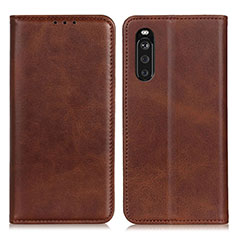 Leather Case Stands Flip Cover Holder A02D for Sony Xperia 10 III SOG04 Brown