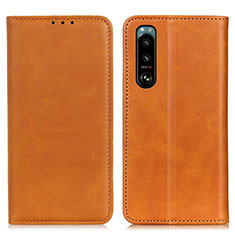 Leather Case Stands Flip Cover Holder A02D for Sony Xperia 5 III Light Brown