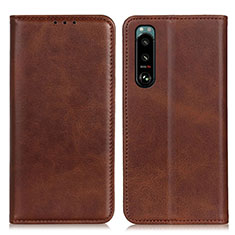 Leather Case Stands Flip Cover Holder A02D for Sony Xperia 5 III SO-53B Brown