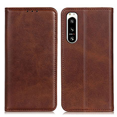 Leather Case Stands Flip Cover Holder A02D for Sony Xperia 5 IV Brown