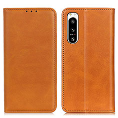 Leather Case Stands Flip Cover Holder A02D for Sony Xperia 5 IV Light Brown