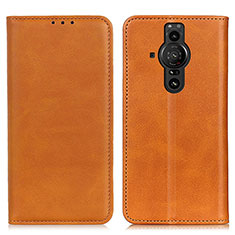 Leather Case Stands Flip Cover Holder A02D for Sony Xperia PRO-I Light Brown