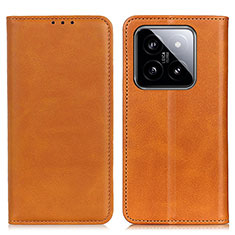 Leather Case Stands Flip Cover Holder A02D for Xiaomi Mi 14 5G Light Brown