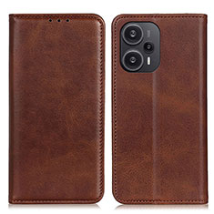 Leather Case Stands Flip Cover Holder A02D for Xiaomi Poco F5 5G Brown