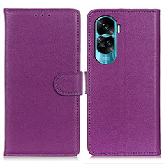 Leather Case Stands Flip Cover Holder A03D for Huawei Honor 90 Lite 5G Purple