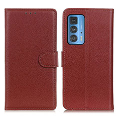 Leather Case Stands Flip Cover Holder A03D for Motorola Moto Edge 20 Pro 5G Brown