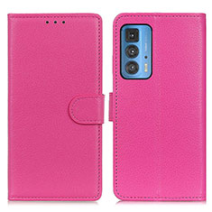 Leather Case Stands Flip Cover Holder A03D for Motorola Moto Edge 20 Pro 5G Hot Pink