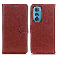 Leather Case Stands Flip Cover Holder A03D for Motorola Moto Edge 30 5G Brown