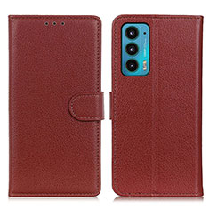 Leather Case Stands Flip Cover Holder A03D for Motorola Moto Edge Lite 5G Brown