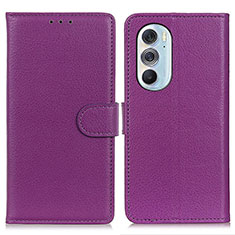Leather Case Stands Flip Cover Holder A03D for Motorola Moto Edge Plus (2022) 5G Purple