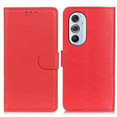 Leather Case Stands Flip Cover Holder A03D for Motorola Moto Edge Plus (2022) 5G Red