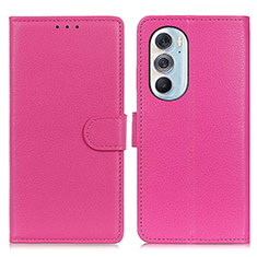 Leather Case Stands Flip Cover Holder A03D for Motorola Moto Edge X30 5G Hot Pink