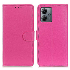 Leather Case Stands Flip Cover Holder A03D for Motorola Moto G14 Hot Pink