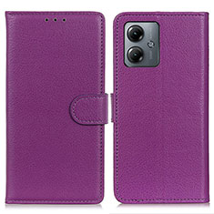 Leather Case Stands Flip Cover Holder A03D for Motorola Moto G14 Purple