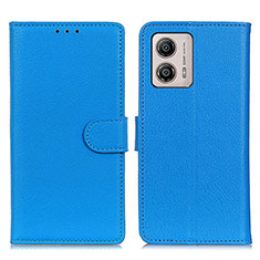 Leather Case Stands Flip Cover Holder A03D for Motorola Moto G53 5G Sky Blue