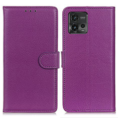 Leather Case Stands Flip Cover Holder A03D for Motorola Moto G72 Purple