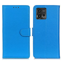 Leather Case Stands Flip Cover Holder A03D for Motorola Moto G72 Sky Blue