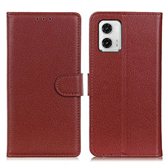Leather Case Stands Flip Cover Holder A03D for Motorola Moto G73 5G Brown