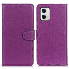 Leather Case Stands Flip Cover Holder A03D for Motorola Moto G73 5G Purple