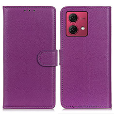 Leather Case Stands Flip Cover Holder A03D for Motorola Moto G84 5G Purple