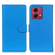 Leather Case Stands Flip Cover Holder A03D for Motorola Moto G84 5G Sky Blue