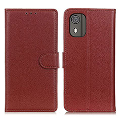 Leather Case Stands Flip Cover Holder A03D for Nokia C02 Brown