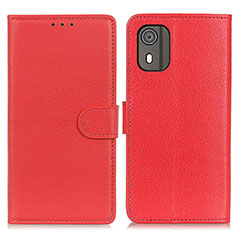 Leather Case Stands Flip Cover Holder A03D for Nokia C02 Red